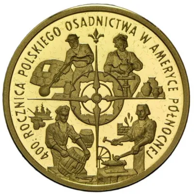 Złota moneta NBP 100 zł 400. Rocznica polskiego osadnictwa w Ameryce Północnej